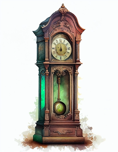 detailed watercolor vintage grandfather clock, realistic, isolated on white backgorund, clipart