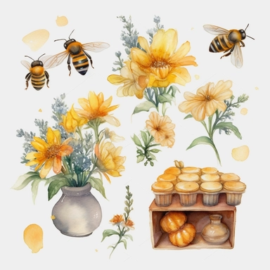 watercolor clip art bee honey comb flowers bee hive watercolor