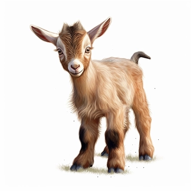 swiss marked baby goat, digital painting and drawing, clipart, full body, hyper - realistic animal illustration, childlike, free brushwork, white background