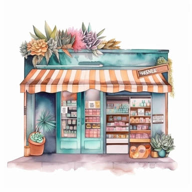 watercolor bohostyle shop clipart, building selling grocery, bundle, svg, place where to shop