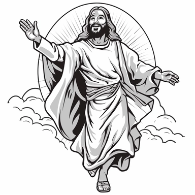 cartoon jesus is risen, clipart, black and white