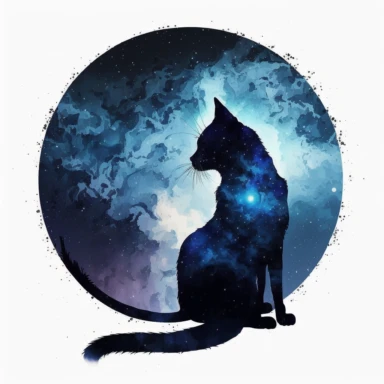 space sky moon night cat blue painted clipart white backround