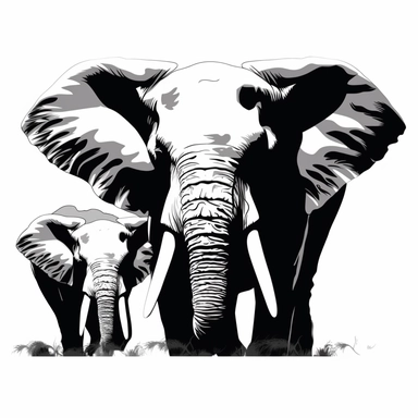 elephants clipart,white and black