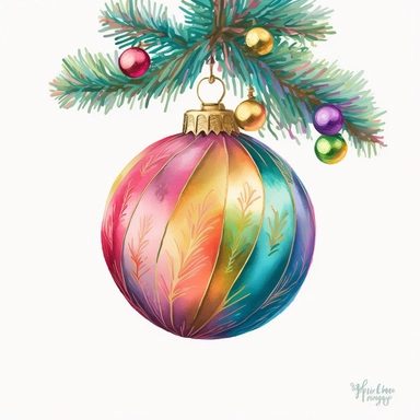 fun vintage christmas tree bauble , bright colours, gouache, clipart, white background