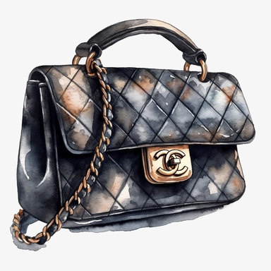 watercolor black Chanel 2.55 bag clipart, no background, 4K