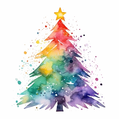 watercolor Christmas Tree clipart, vibrant colors,add glitter and light, on a white background