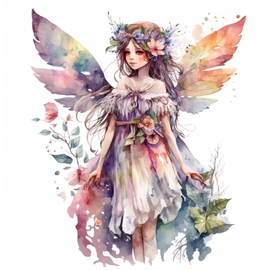 beautiful young girl fairy, watercolor, clipart, full body standing