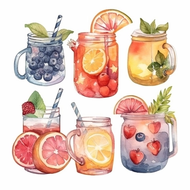 watercolor clipart Summer Drinks cute drink ,seperate diagram ,isolated with white backgorund