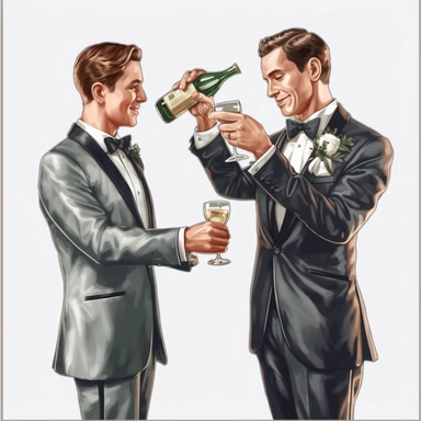 clipart, groom and best man having a drink, best man toasting the groom,transparent background, realistic, 8k, ultra-hd