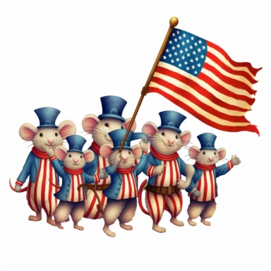 an illustration of a group of mouse joining parade 4th pf july, illustration, clipart, white background