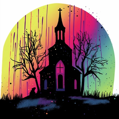 a very simple graphic design vector, outline, lineart, simple, goth, emo, alt, bold, logo, clip art, simple, negative space, lineart, flat, plain, single line, ink, sharpie, glow, stamp, graphic design watercolor, holographic opalescent iridescent graphic design, alternative, grunge, church graveyard