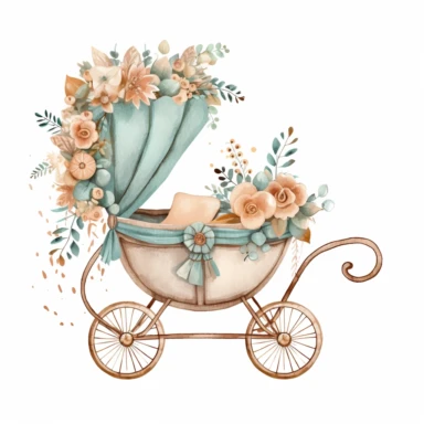 CLIPART, cute, boho baby carriage illustration, newborn, nursery, maternity, texture