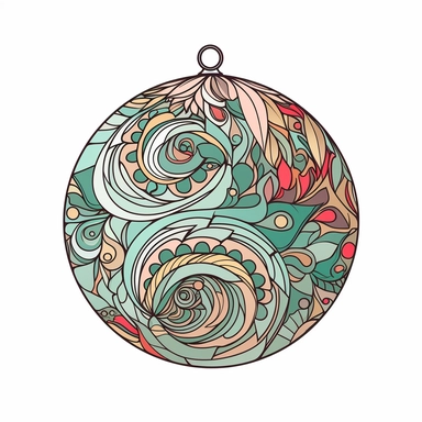 colourful christmas ball Ornament illustration, cartoon clipart style, thin black outline, Vector style illustration, Decal Cut, Clear and Clean image, white Background, 8k, full hd