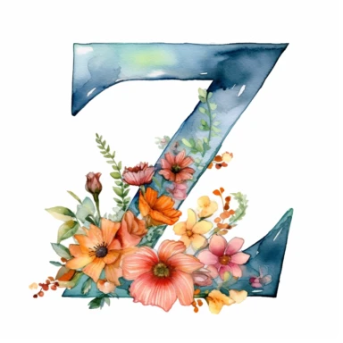 letter Z made with flowers, watercolor clipart white background