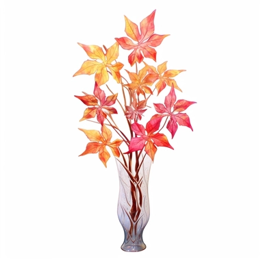 Design a dreamy watercolor clipart of Branches of colorful maple leaves arranged in a tall vase for a vibrant and autumnal display composition, hand-painted with soft and graceful brushstrokes. Draw inspiration from the artistic finesse of Ethereal Petals Watercolors for a refined and ethereal depiction. isolated on a white background, hand-drawn illustration, hand-painted watercolor texture, 16k UHD resolution, intricately detailed, sharp focal points, designed by Ana Victoria Calderon and Holl