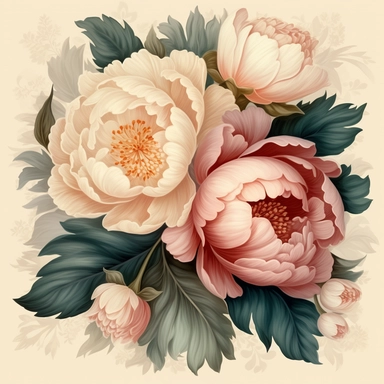 A vintage clipart of a peonies pattern, which you can use in the corner of the card, with a classic and elegant design, suitable for formal and traditional applications such as wedding programs or printed invitations, in the style of Helleborus Studio and Anugrah Lohiya, with delicate details and subdued colors. no text