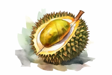 watercolor durian clipart, hd, in white background, spaced out