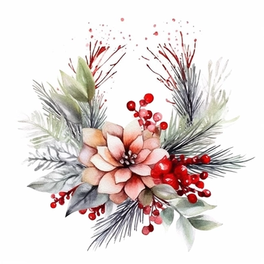 watercolor style, elegant christmas, clipart, isolated on white background, 4K