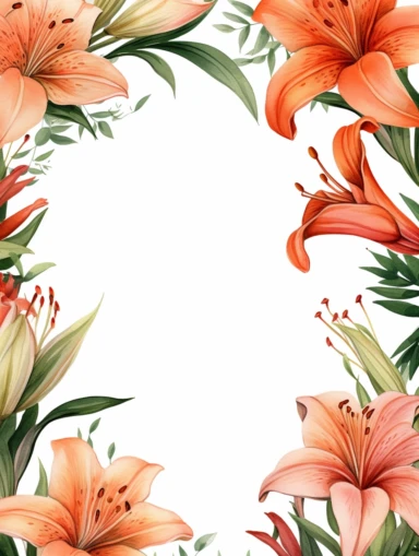 rectangle frame with lily clipart,white background