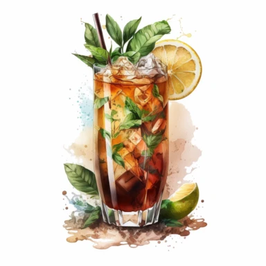 Long Island Ice tea, white background, watercolour illustration clipart, 8k, illustration, detailed, png