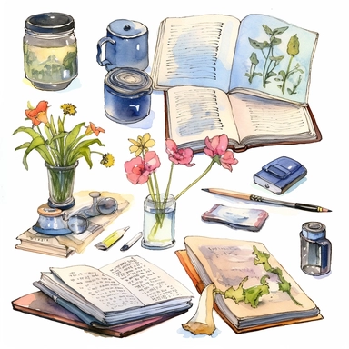 Book illustration, small decorative elements, sharp outlines, strong handwriting watercolor clip art, comics, full size watercolor, watercolor style, Timothy Easton's style