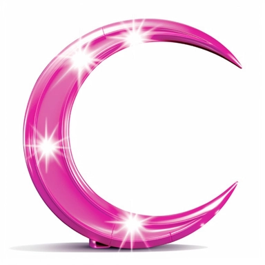 An illustration of a pink glowing beautiful half moon against white background, outerglow, innerglow, fairytail style, white background, clipart, PNG pure white background, high resolution, best quality