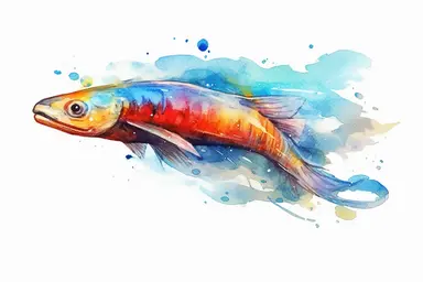 Watercolor, Electric Eel Fish, clipart, hd, on a white background, spaced out