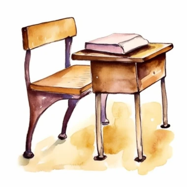 clipart, watercolor illustration of school desk, background