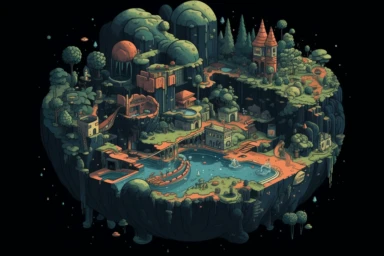 a close up of a infinite loop micro island paradise with countour and dark background, james gilleard and james jean, escher, trending on artisation, connectedness, scutoid, mit technology review, by Sam Spratt, dan mcpharlin : : ornate, wormholes, tetris, monolithic, stylized stl, clipart icon, simple 4 colors from gray to metalic blue, vector-based, sharp border, plane color and very define, high quality, digital art, 8k resolution, masterpiece, congruent, amazing, incredible, awe-inspiring, m