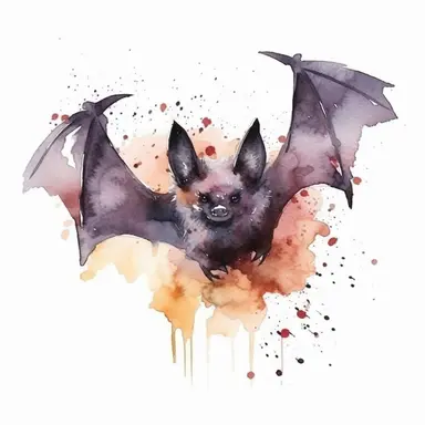Halloween bat, watercolor clip art, minimalist, grunge colors, isolated white background, 8k