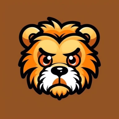 Cute lion face, cartoon, clipart, mascot, isolated on random background