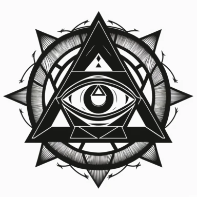 Illuminati black and white line art, white background, flat, single image clipart style
