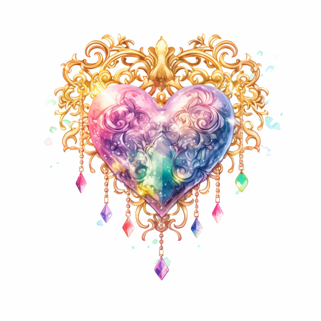 Light watercolor style, Fairycore clipart shimmery, a glittery heart ...