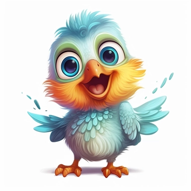 Cute Beautiful Happy Face Baby Bird Full body Sublimation Clipart,Cartoon,hyper realistic, intricate detail, illustration style,high solution,on the white background
