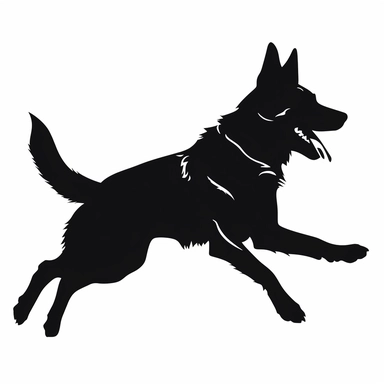 German shepherd dog jumping, silhouette, simple clipart