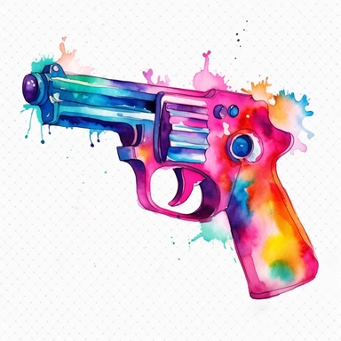 watercolor colorful clipart of a fun water gun, hd, on white background