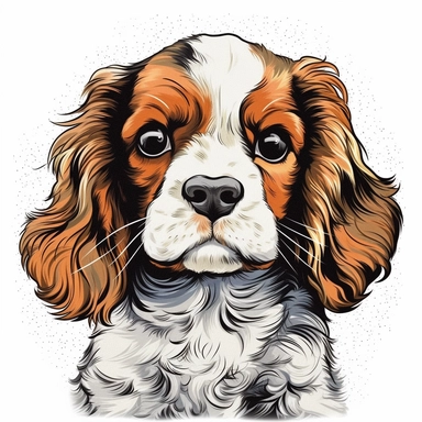 baby Cavalier King Charles Spaniel clipart , original hand drawing, watercolor, understated and flawless for t shirt and cup printing, happy cute smily Basset Hound , transparent background, realistic painting, portrait without writing , style of the artwork, mood of the aartwork, vector, contour , white background, 8K quality, ultra detailed , without signature and without meaningless lines, clipart, white background, High Quality, no writting background, no writting, ultra detailed, no symbol,