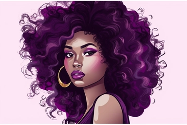 Violet Cartoon Black Skin African American Clipart Plus size Beautiful Rich Woman having beautiful face long eyelashes and beautiful lips beautiful long hair confident no text