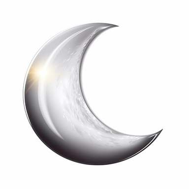 An illustration of a glowing beautiful half moon against white background, outerglow, innerglow, fairytail style, white background, clipart, PNG pure white background, high resolution, best quality