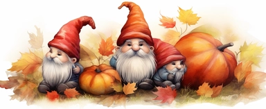 Clip art gnomes fall leaves pumpkins clip art jpg, in the style of dreamy watercolor scenes, photo taken with nikon d750, traditional oil paintings, detailed background elements, light red and yellow, eye - catching composition, uhd image