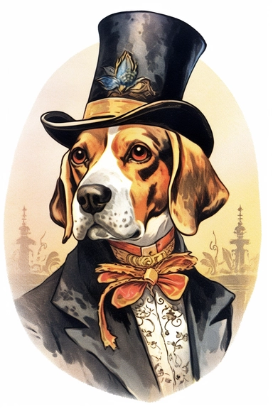 Vintage 1920 detailed Portrait of a Beagle Dog in victorian attire Illustration , Chromolithograph, Die Cut, 1920s Illustration, Vintage, Chromolithograph, Colorful, Antique, Ephemera, Clipart, 8k, Isolated on white
