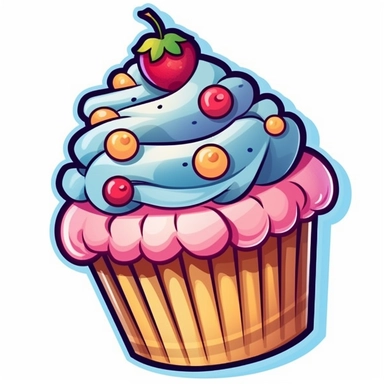 Cheerful cupcake clipart in the style of henry moret, showcasing delicious cupcakes with colorful icing and fun decorations, perfect for birthday parties and celebrations