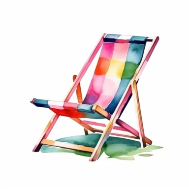 Watercolor Summer Lawn Chair clipart, Minimalist, bright colors, isolated white background, 8k