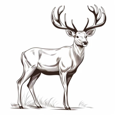 a whitetail deer, retro line illustration, clipart, one color, isolated on white background