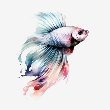Watercolor betta fish clipart, white isolated background, space out, hd