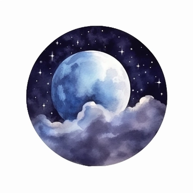 watercolor style, Ominous moonlit sky: An illustration of a night sky with a full moon, stars, and dark clouds, creating a spooky atmosphere. clipart, isolated on white background, 4K
