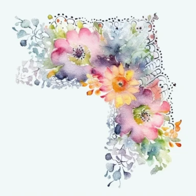 Watercolor Lacy Floral Corners Clipart, white isolated background, space out, hd