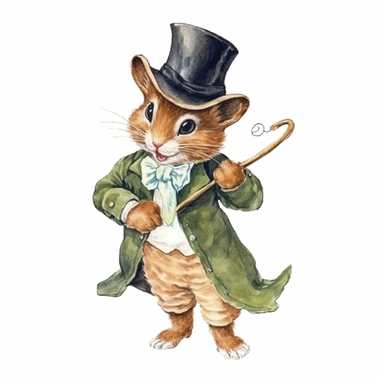 a Cute Happy Baby Chipmunk in clothing in the style of Watercolor Kate Greenaway Clipart, White Background
