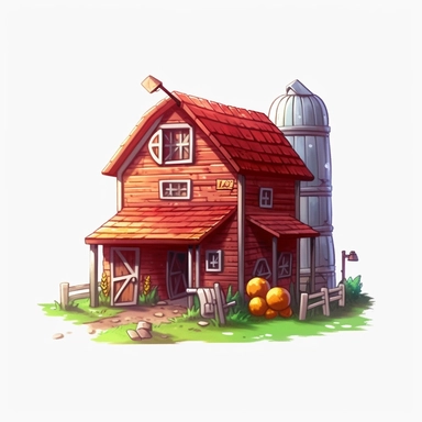 single clipart image png graphic of a Hyper Realistic Watercolor Vibrant Cute Pixel Art Farm Barn Illustration