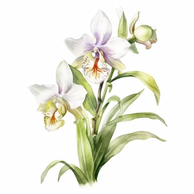 watercolor Orchid Delight floral line for decoration, style of Pierre-joseph redoute, png, clipart, hd, contour white outline, isolated on white background